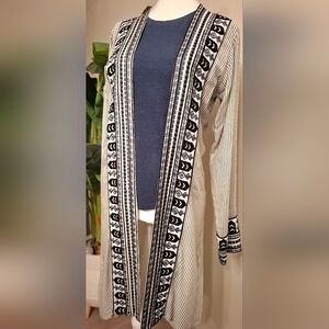 Striped Embroidered Open Kimono
